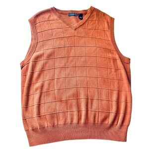 Saddlebred Men's Medium Burnt Orange Sweater Vest Cotton Grid Knit Preppy Fall